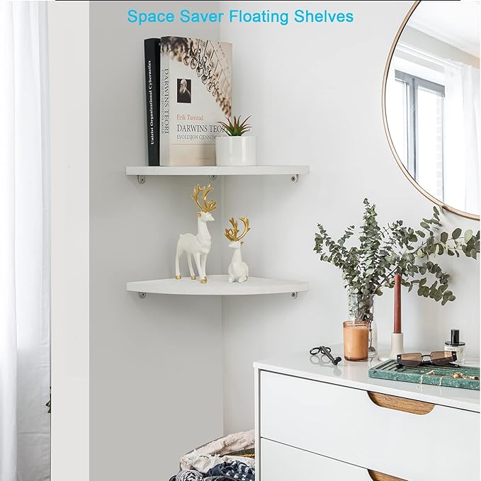 JORIKCHUO 10 inch Corner Wall Shelf Set of 2, Solid Wood Corner Floating Shelves - Image 5