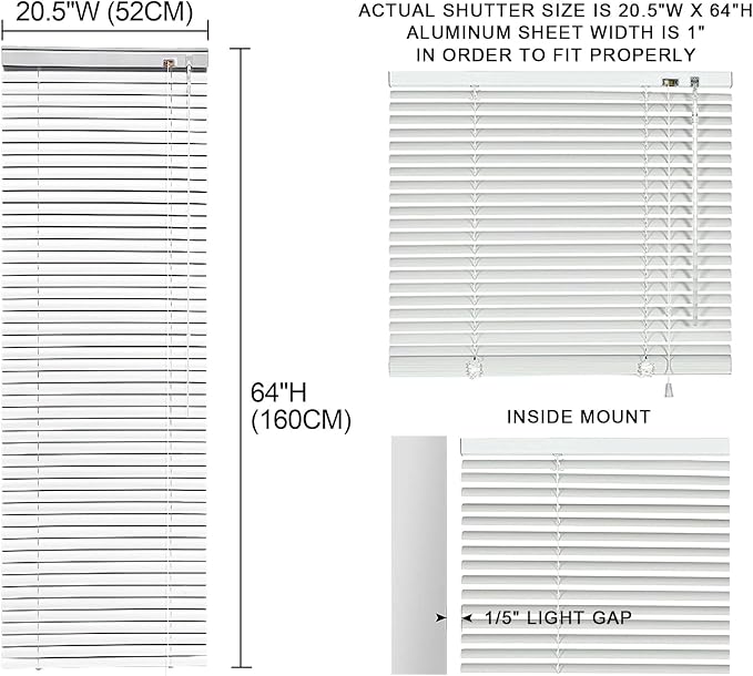 YIIBAII Mini Blinds Suitable for 21" W x 64" H Windows 1" Aluminum Horizontal - Image 6