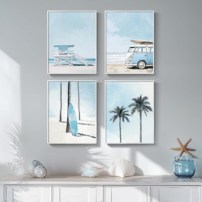 Framed Blue Coastal Beach Wall Art by Cuspin