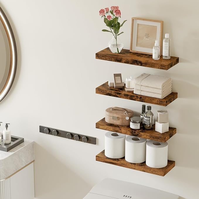 Fixwal Wood Floating Shelves, Wall Shelves Set of 4, Shelves - Image 2