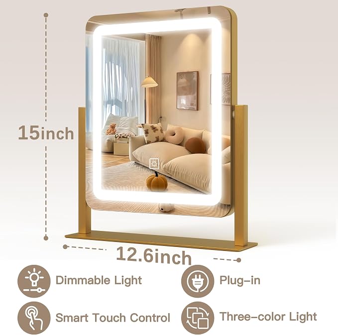 ROLOVE Vanity Mirror with Lights, 12.6"×15" LED Makeup Mirror, Lighted Makeup - Image 2