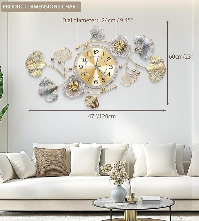 Clocks for Living Room, Large Wall Clock, 3D Silent Wall Clock, Retro Metal - Image 2