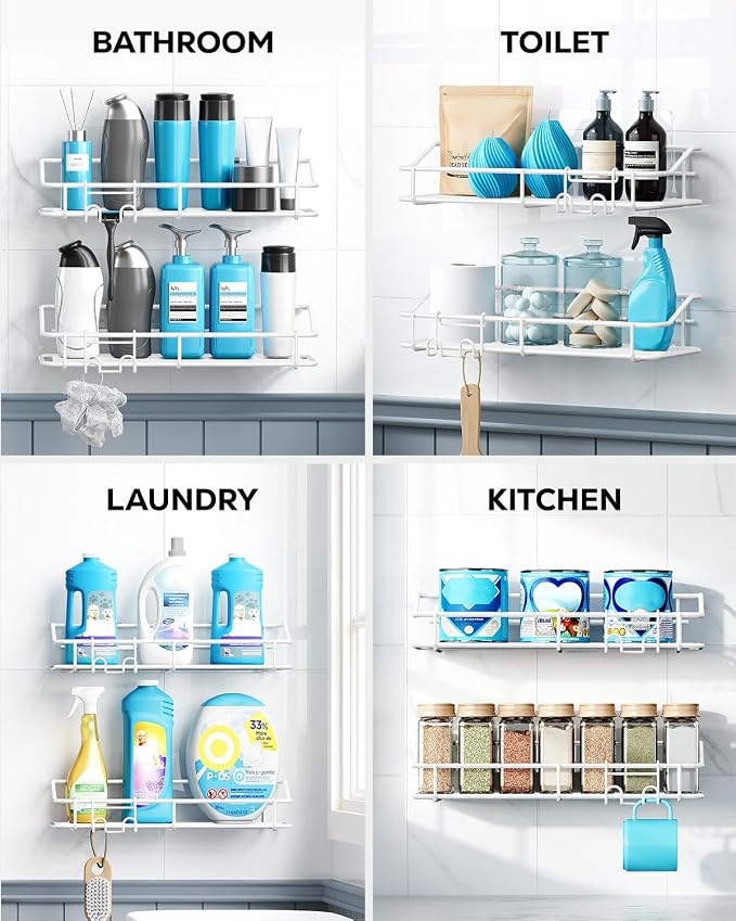 Nieifi Shower Caddy Shelf with Hooks Storage Rack Organizer Adhesive Stainless - Image 8