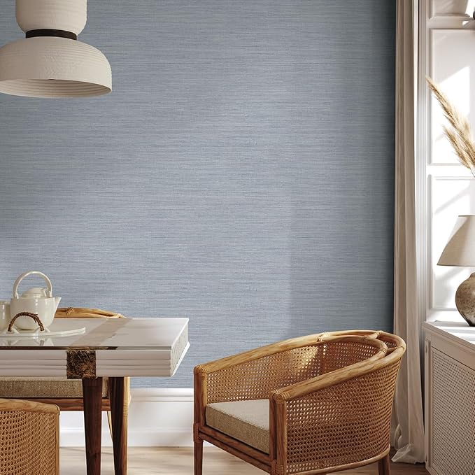 Tempaper Textured Powder Blue Horizontal Faux Grasscloth Removable Peel and - Image 4
