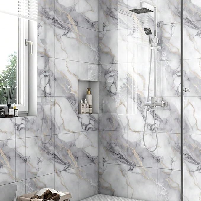 Chejiaye 10pcs Marble Peel and Stick Backsplash Waterproof Washroom Wall Panels - Image 2