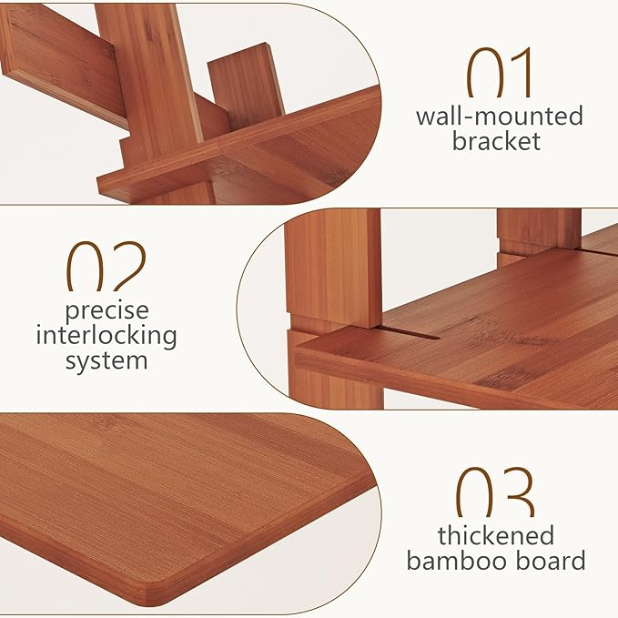 4-Tier Wall Mounted Bamboo Bookshelf, 43×52 Inch Large Floating Shelves - Image 5
