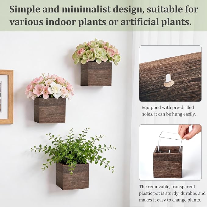 Dahey Small 4 Inch Wood Wall Hanging Planter Boxes - Image 4