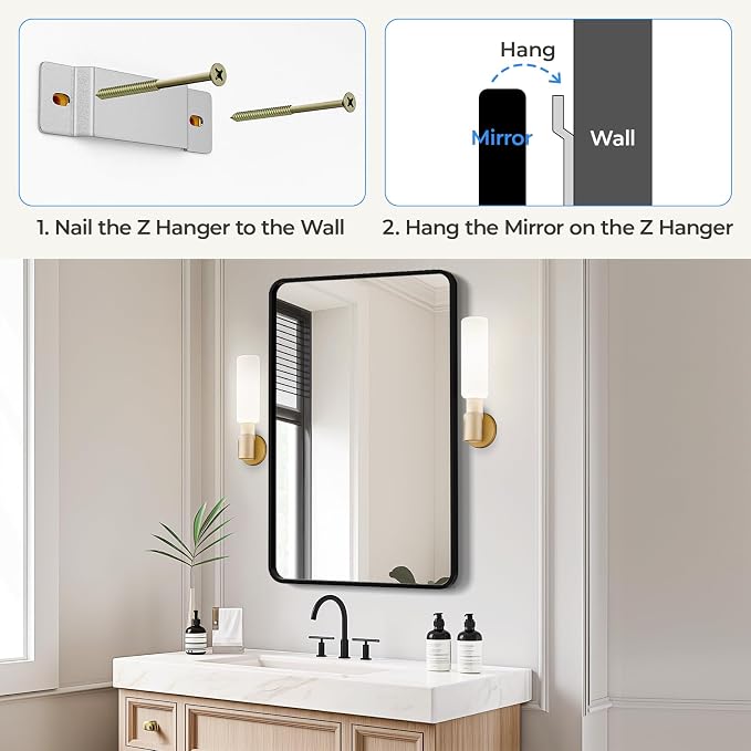 USHOWER Bathroom Mirrors for Over Sink, Metal Frame Rectangle Mirror, Modern - Image 5