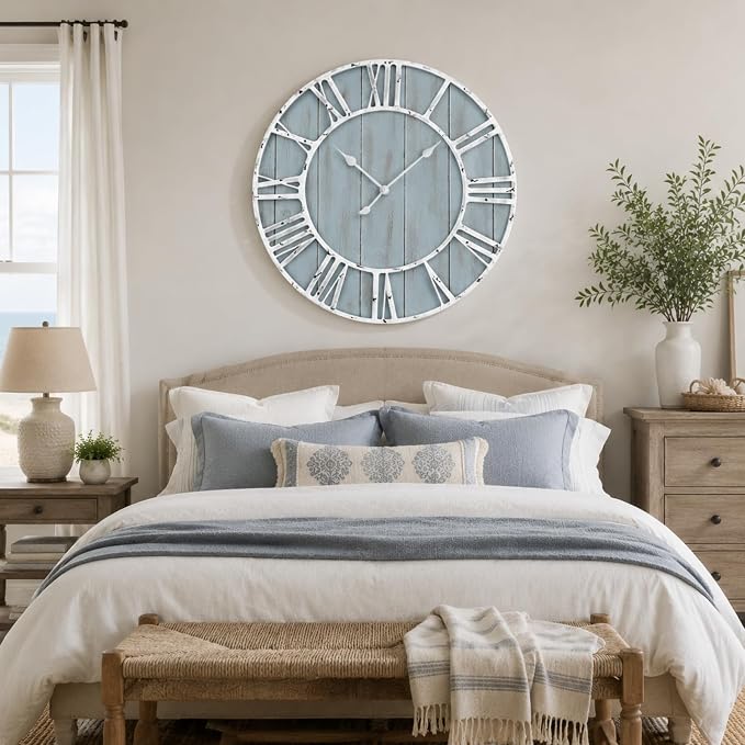 Quelay 30 Inch Coastal Wall Clock, Quiet Ticking Battery Operated, Rustic Retro - Image 5
