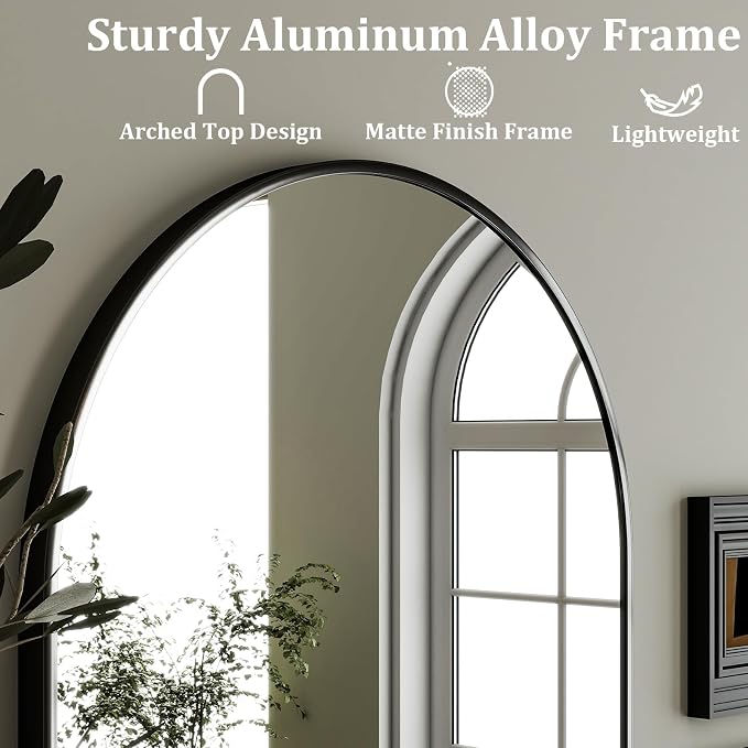 HARRITPURE Arched Wall Mirror 24"x36" – Black Metal Frame Vanity Mirrors - Image 4