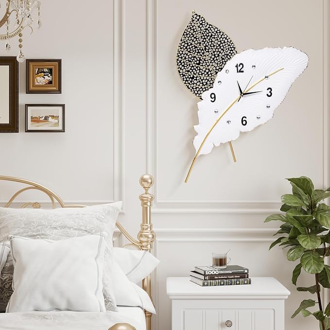 18x27 inch Large Modern Feather Leaf Shape Wall Clock - Image 3