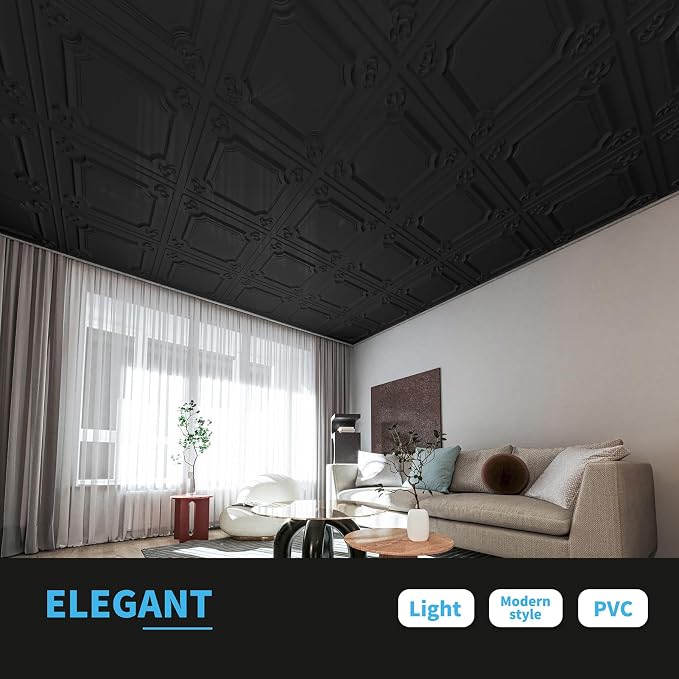 Art3d Drop Ceiling Tiles 24x24 in Black, Wainscoting Panels Glue Up 2x2 - Image 3