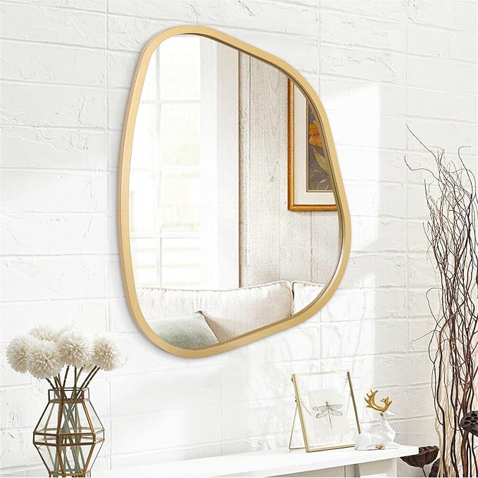 Large Asymmetrical Wall Mirror Irregular Wood Frame Modern Unique Wall-Mounted - Image 2