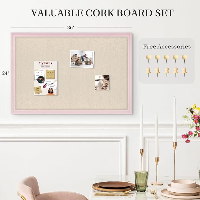 Large Cork Board with Linen, Picture Display Vision Board Corkboards - Image 3