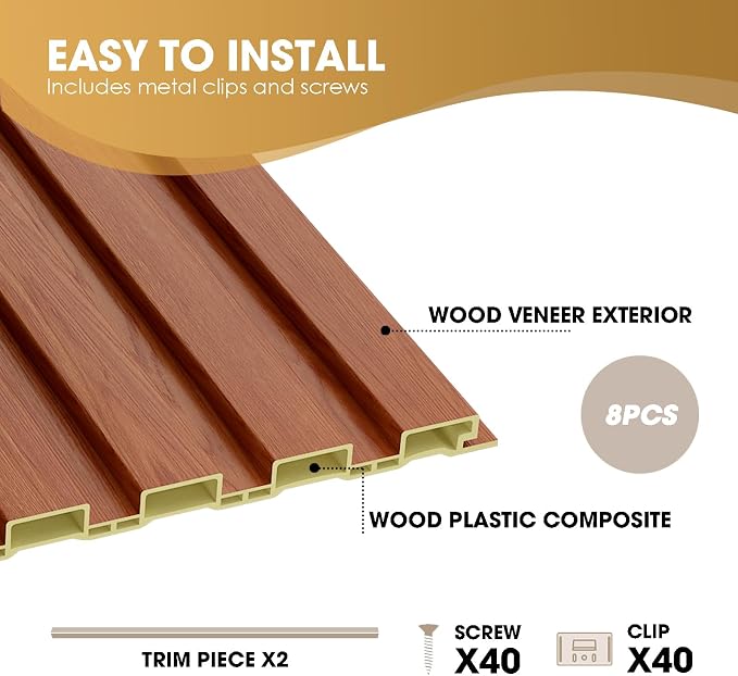 OUZUGIE WPC Acoustic Slat Wall Paneling, Living Room, TV Background, Study Room - Image 4