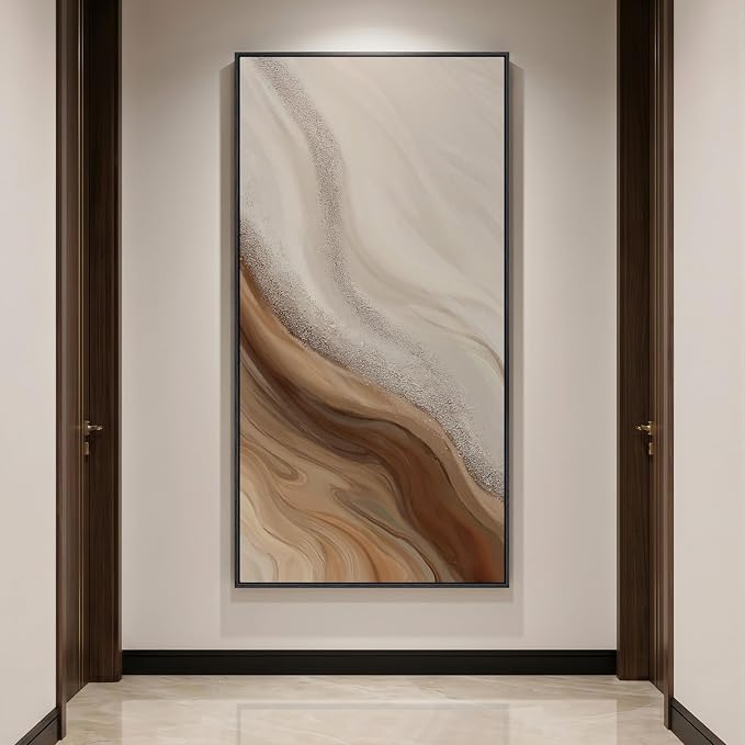 Large Framed Neutral Abstract Wall Art, Vertical Modern Canvas Prints Paintings by Cuspin