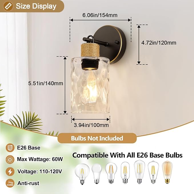 MOKATNG Set of 2 Wall Sconces for Bathroom, Coastal Modern Vanity Lights - Image 7