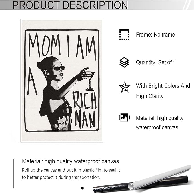 Liyark Mom I Am A Rich Man Aesthetic Retro Music Goblet Poster Feminist canvas - Image 2