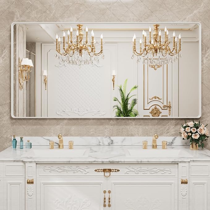 LOAAO 72x36 Inch White Metal Framed Bathroom Mirror - Image 7