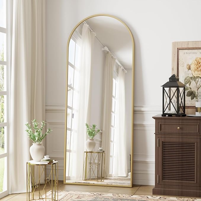 Dewfig Arched Gold Full Length Mirror, Full Body Mirrors - Image 2