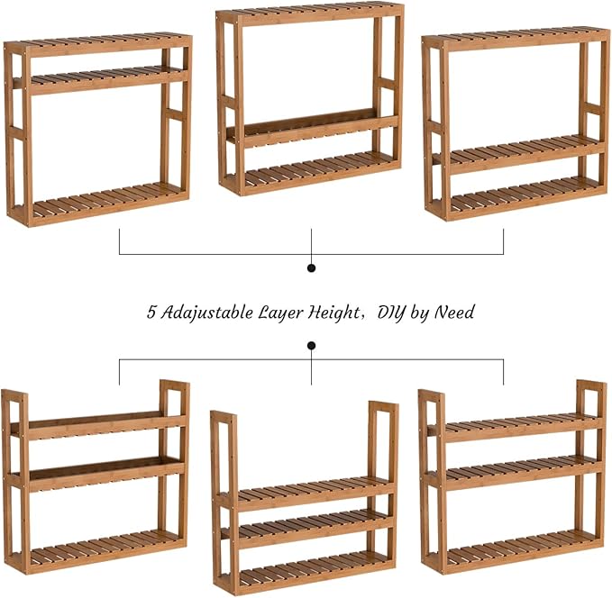 Domax Bamboo Bathroom Shelf 3-Tier Wall Mount Storage Rack Multifunctional - Image 6