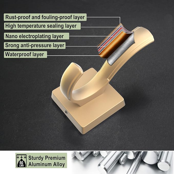 TOFIIGREM Gold Hooks for Wall Double Hooks, Heavy Duty Thick Bathroom Coat - Image 5