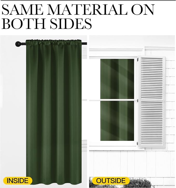 NICETOWN Dark Green Blackout Cafe Satin Curtains - Image 6
