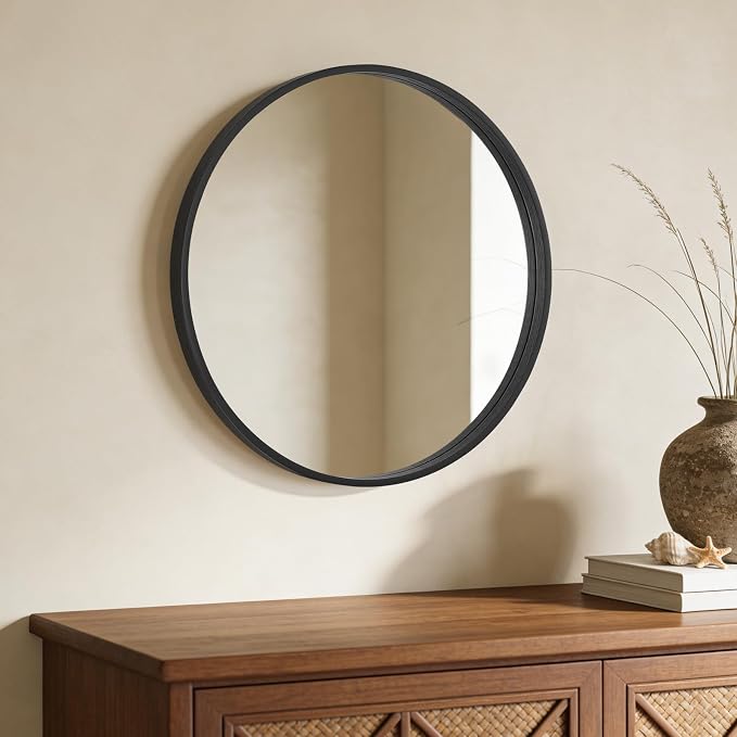 WallBeyond Black Round Wood Mirror 24 inch Circle Wall Mirror - Image 3