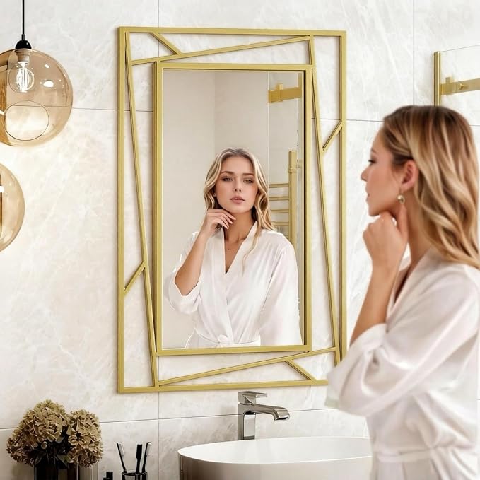 Brushed Gold Bathroom Mirror, Hang Horizontally or Vertically - Image 3