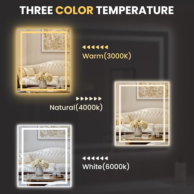 LOAAO 24"X28" LED Mirror for Bathroom, Lighted Bathroom Mirror - Image 5