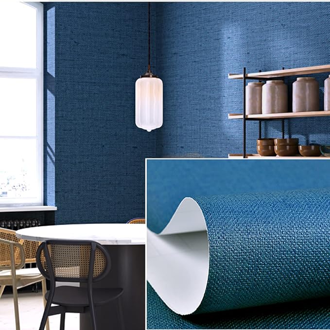 Yancorp 24"x197" Textured Fabric Navy Blue Faux Grasscloth Peel and Stick - Image 2