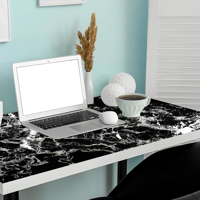 Arthome Black Marble Contact Paper, Peel and Stick Black Silver Paper, Self - Image 2