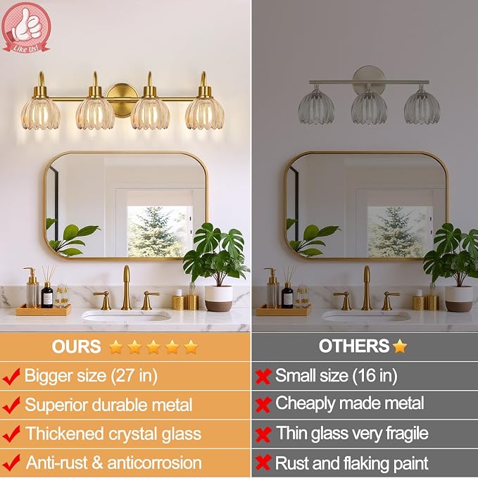 4-Light Bathroom Light Fixtures, Vintage Bathroom Vanity Lighting Fixtures Over - Image 4