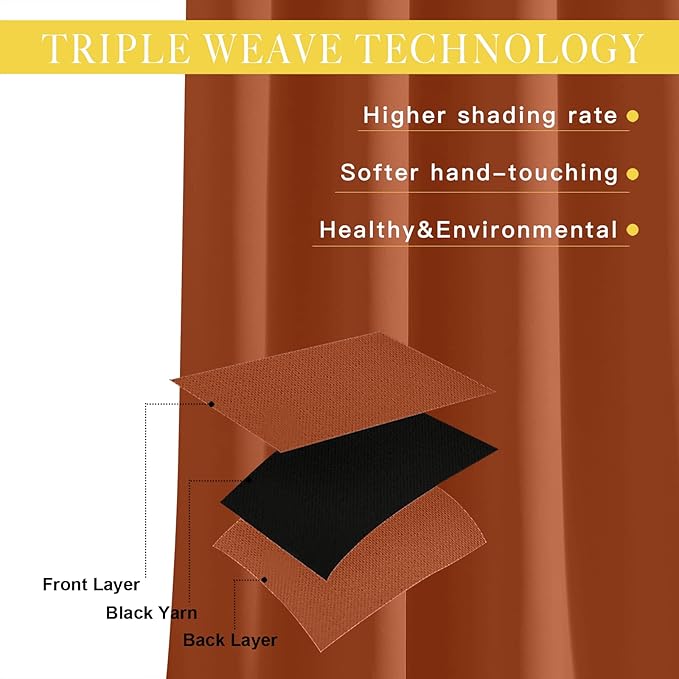 NICETOWN Blackout Burnt Orange Curtain 54 inches Long - Image 2