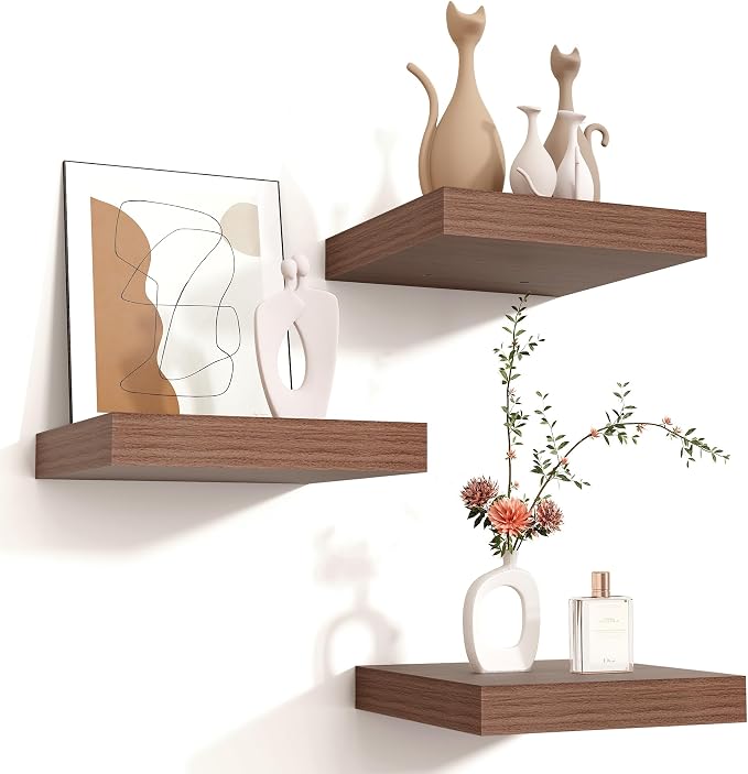 Square Floating Shelves for Wall 8"W x 8"D x 1.2"H, Small Engineered Wood Wall by Venusmiles