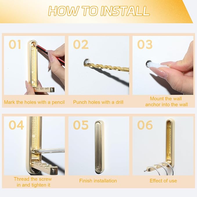 Dntorx 2 Pcs Extended Folding Coat Hooks Wall Mounted, 4.33 in Gold Foldable - Image 5