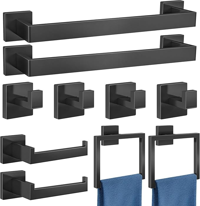 Gypie Bathroom Accessories Set 10-Piece Stainless Steel Modern Wall Mount Towel by GypieHouseware