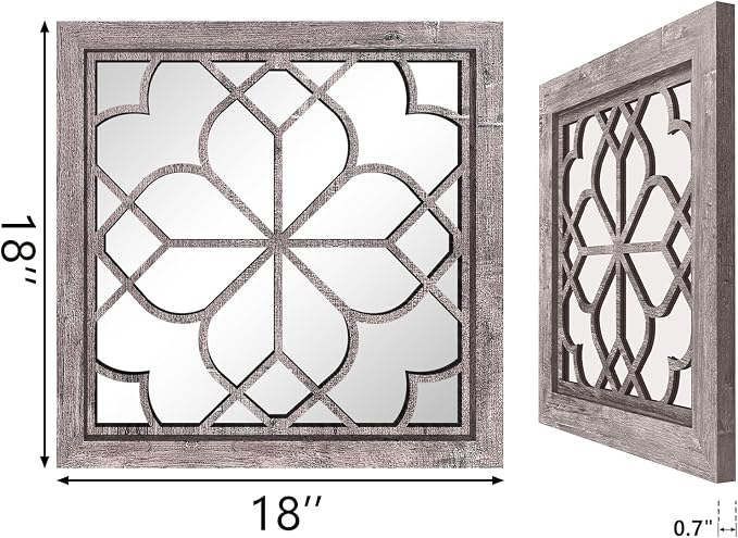 Set of 2 18 Inch Large Square Brown Window Pane Wall Mirrors, Shatterproof - Image 2