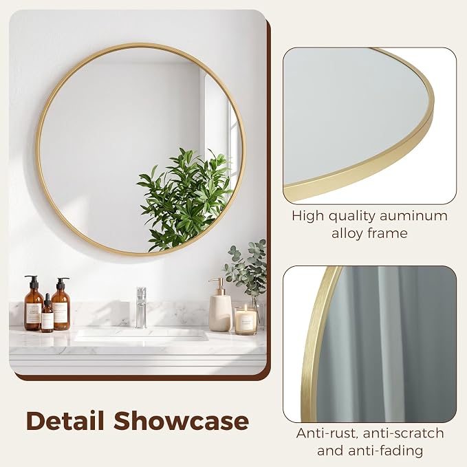 NEWBULIG 30 Inch Round Wall Mirror, Bathroom Mirror - Image 4