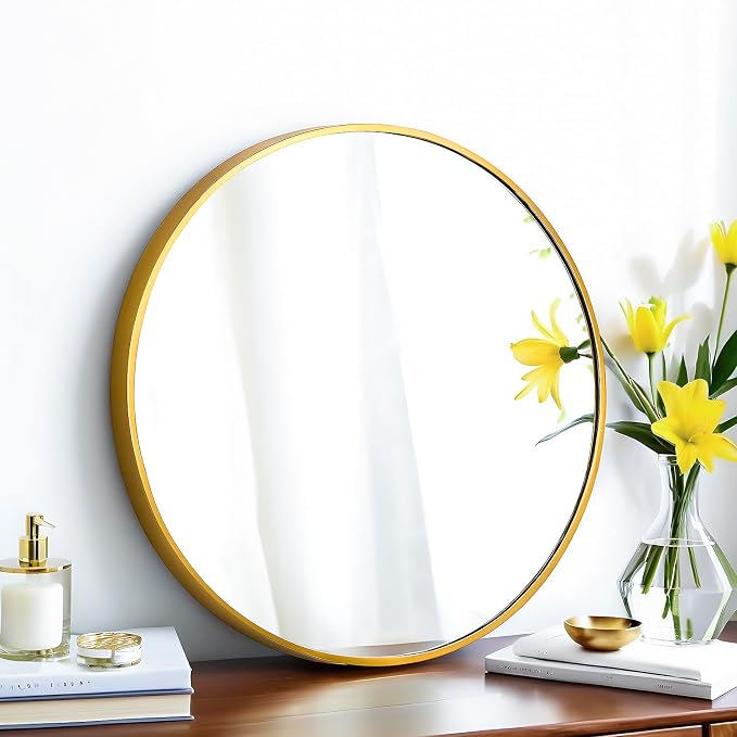 SCWF-GZ 20" Round Mirror Circle Wall Mounted Hanging or Against Wall Metal by SCWF-GZ