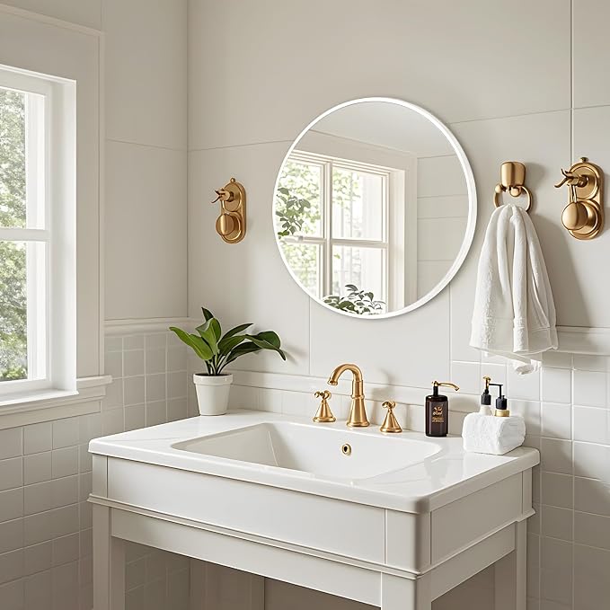Fabuday White Round Mirror for Bathroom - Image 3
