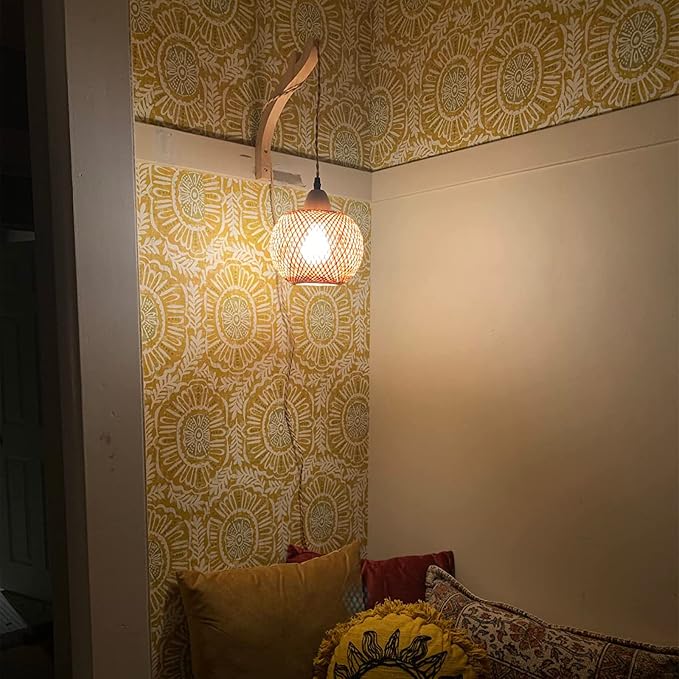 Frideko Bamboo Lantern Plug in Wall Sconces Wicker Wall Lamp - Image 7