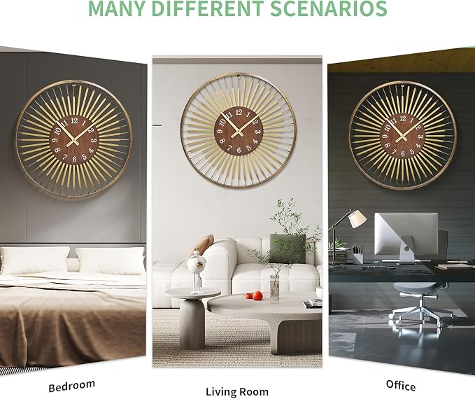 24 Inch Mid-Century Modern Wall Clock, Round Frame Metal Design - Image 7