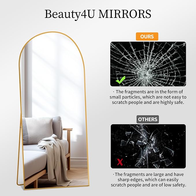Beauty4U Arched Full Length Mirror, Standing or Leaning, Bedroom Dressing Mirror - Image 3