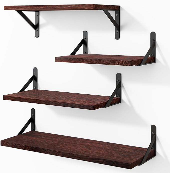 YGEOMER Floating Shelves for Wall, Different Sizes Walnut Red Brown Wall by YGEOMER
