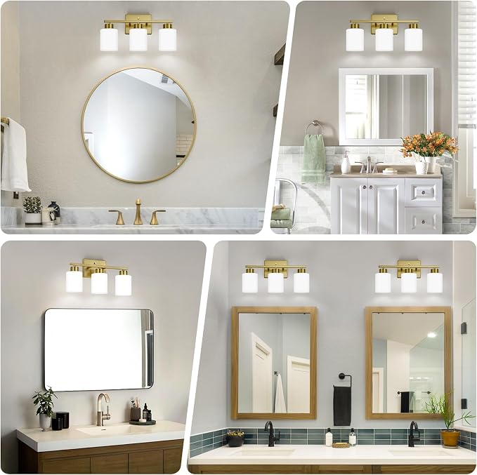 FonmYim Brushed Gold Bathroom Light Fixtures, 3-Light Modern Vanity Light Over - Image 3