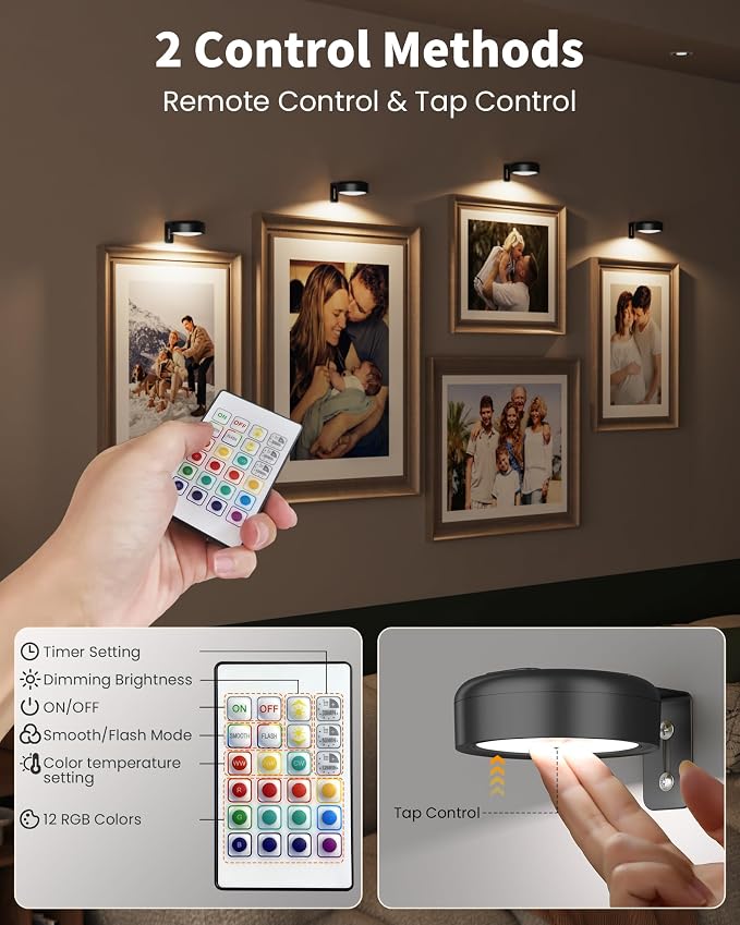 3 Pack Picture Lights for Wall, Wireless 2000mAh Rechargeable Magnetic LED Puck - Image 7