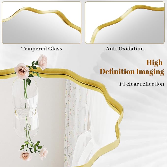 Round Wavy Mirror, 30 Inch Metal Frame Circle Mirror, Round Wall Mounted - Image 3