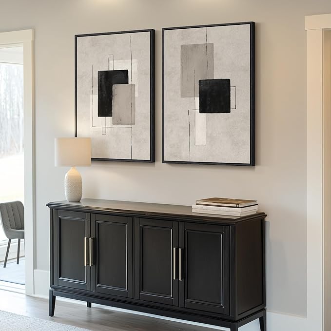Large Framed Neutral Abstract Wall Art - Image 2