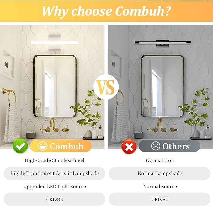 Combuh Modern Bathroom Vanity Light Fixtures Above Mirror Soft Shadow Free - Image 2